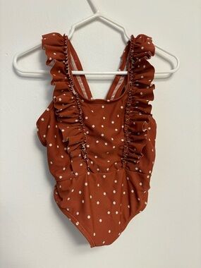 Rise Little Earthling Rust Polka Dot Ruffle One-Piece Swimsuit